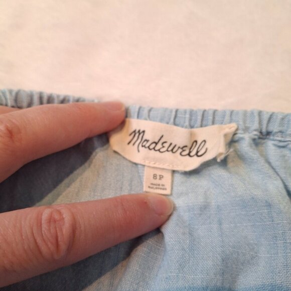 Madewell Denim Tank Top Sz 8P Tie Front 100% Cotton Boho Coastal Beach Cowgirl - Picture 7 of 11